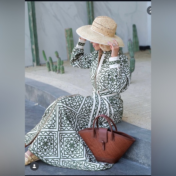 Sézane Silvana dress in a green geometric pattern ecru green - Picture 5 of 16